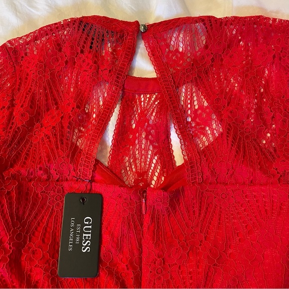 Guess Red Lace Cutout Midi Sheath Dress Open Back - Picture 6 of 7